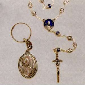 Boxed Metal Rosary   Pope St. Benedictus XVI Rosary and Key Chain Set 