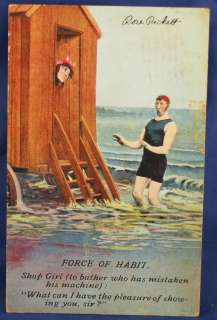 Man Woman Beach Changing room Bamforth Postcard PM 1912  