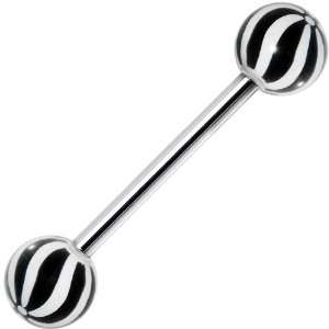  White Black Beach Ball Wave Barbell Tongue Ring: Jewelry