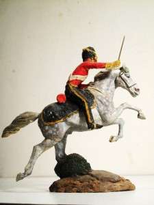 WAR SOLDIER CAVALRY MAN RED SWORD RIDE HORSE STATUE  