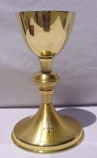Gold Plated Brass Roman Catholic Chalice & Paten w/Memoriam  