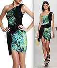 bcbg maxazria runway one shoulder contrast dress 6 expedited shipping