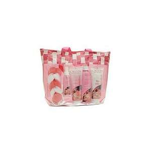   LOTION 6 OZ & BODY WASH 6 OZ & BODY MIST 2 OZ & BATH POUF & TOTE BAG