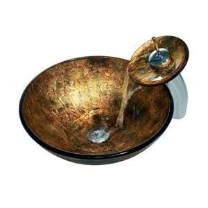 Vigo VGT018 Textured Copper Tempered Glass Vessel Sink with Matching 
