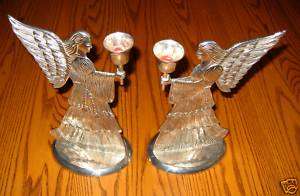 SILVER Angel Candle Holders  Heavy and Beautifully Done  