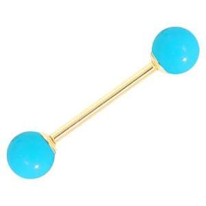 20 Gauge 1/2   Turquoise 14kt Yellow Gold Straight Barbell   3mm 
