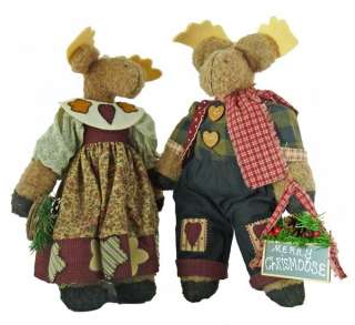 Two Handmade Felt Country Christmas Moose Plush Dolls Standing 17 