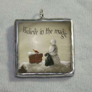 Believe In The Magic Snowman Holiday 1x1 Soldered Silver Charm Pendant 