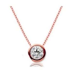  Real .34CT Solitaire Diamond Pendant 14K Rose Pink Gold 18 Chain 