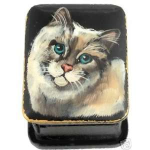  Cat on Miniature Russian Lacquer Box. Domestic Cats 