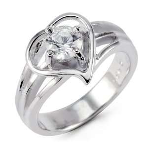   .925 Sterling Silver Round White CZ Heart Promise Ring: Jewelry