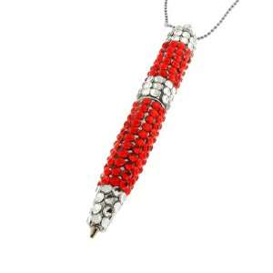  Bling Red Crystal Pendant Rollerball Pen With 34 Chain 