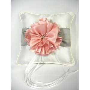  Pink Romance Blossom Ring Pillow with Metallic Ribbon 