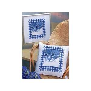  Blue Sly Cat Pillow Counted Cross Stitch Kit: Arts, Crafts 