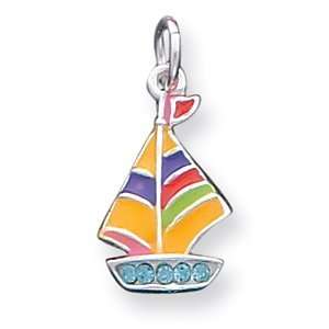   Sterling Silver Enameled and Blue Crystal Sail Boat Pendant: Jewelry