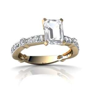 14K Yellow Gold Emerald cut Genuine White Topaz Engagement Ring Size 4 