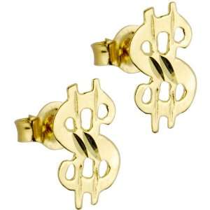  14k Yellow Gold Dollar Symbol Stud Earrings: Jewelry