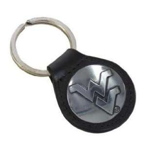  Black Leather Key Fob w/ WVU Silver Conch Automotive