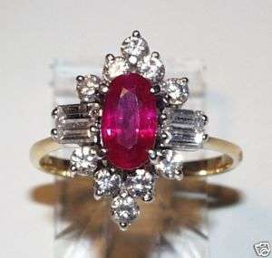 VINTAGE 1.04CT RUBY .85CT DIAMOND Y GOLD RING  