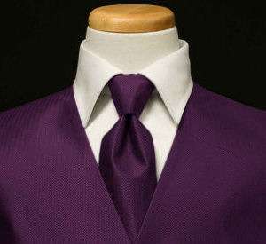Tuxedo Vest & Tie   Herringbone   Plum  