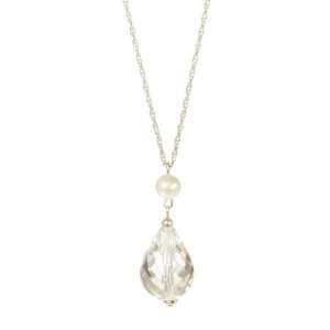  Faceted Teardrop Crystal Pendant with White Pearl Drop on 