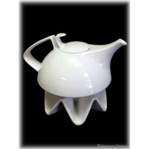   Large Modern White Teapot Tea Pot and Candle Warmer: Kitchen & Dining