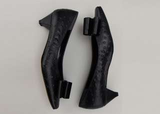 11183 Ostrich Leather Ribbon Handmade Cuban Low Heels Black US  