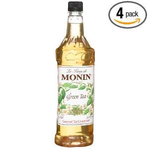 Monin Green Tea Flavored Syrup, 1 Litre Glass Bottle (Pack of 4 