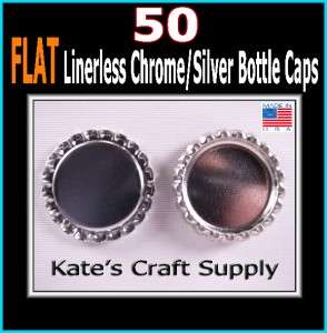 50 FLAT LINERLESS SILVER CHROME BOTTLE CAPS NO LINERS  