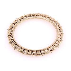   Metal Bangle Cuff Bracelet with Elephant Pattern Gold 