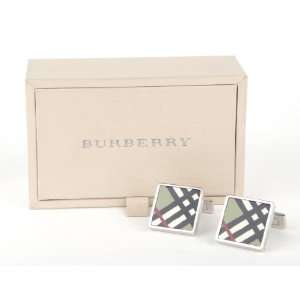  Burberry Green Check Enamel Square Cufflink with Silver 