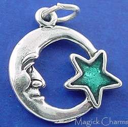 Sterling Silver .925 MAN IN MOON with Enamel STAR Charm  