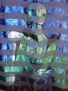 PICASSO Blue Green Cubist Woman Silk Scarf 38 x 41  