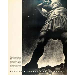 1936 Ad Container America Colossus of Rhodes Statue   Original Print 