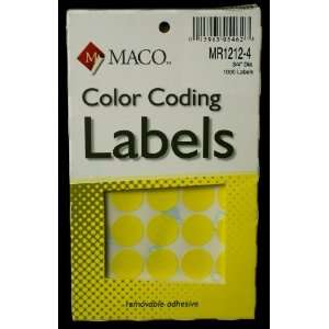  Maco Round Color Coding Label 3/4 YELLOW: Office Products