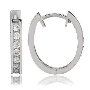   Silver CZ Channel Set Oval Hoop Earrings (15 x 18 mm) Jewelry