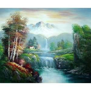  Two Waterfalls Oil Painting 20 x 24 inches: Home & Kitchen
