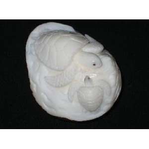  Ivory Sea Turtles Tagua Nut Figurine Carving, 2.4 x 1.8 x 