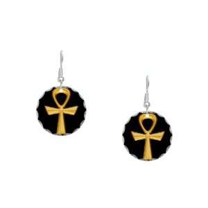  Earring Circle Charm Egyptian Gold Ankh Black: Artsmith 