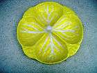 vintage majolica yellow cabbage leaf relish dish  