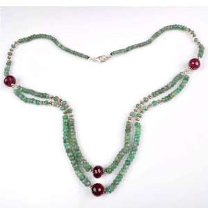   Natural Beautiful Handmade Emerald & Ruby Beaded Necklace Jewelry
