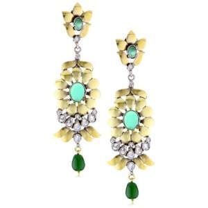  Taara Mughal Collection Gold Flower Jade Earrings 