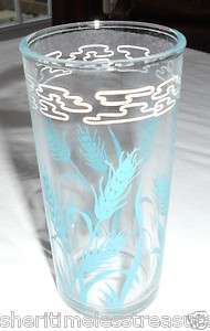 Swanky Swig Vintage Juice Glass Turquoise Wheat Design Nice Condition 