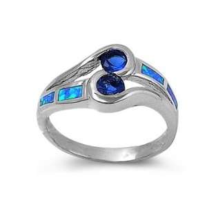 : Sterling Silver Ring in Lab Opal   Blue Opal, Blue Sapphire   Ring 