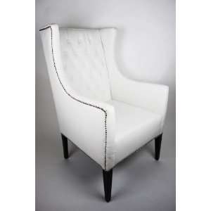  Wing Back White Faux Leather Armchair: Home & Kitchen