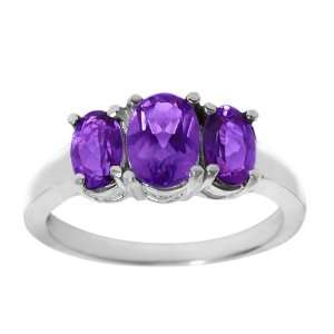  1.70 Ct 3 Stone Purple Amethyst Sterling Silver Ring 