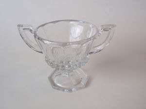 Vintage Octagonal Footed Handled Glass Sugar Bowl Clear  
