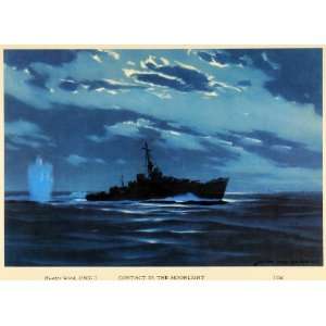  1944 Print World War II Moonlit Navy Ship Anti Submarine Warfare 