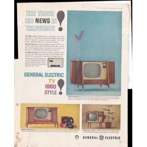 General Electric 1960 New Style Television Sets 1959 Original Vintage 