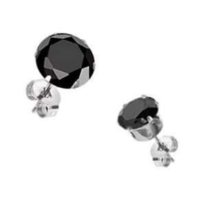  8mm  Spikes 316L Stainless Steel Black Round cz Stud 